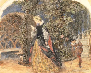 Dame im mittelalterlichen Kleid, um 1859